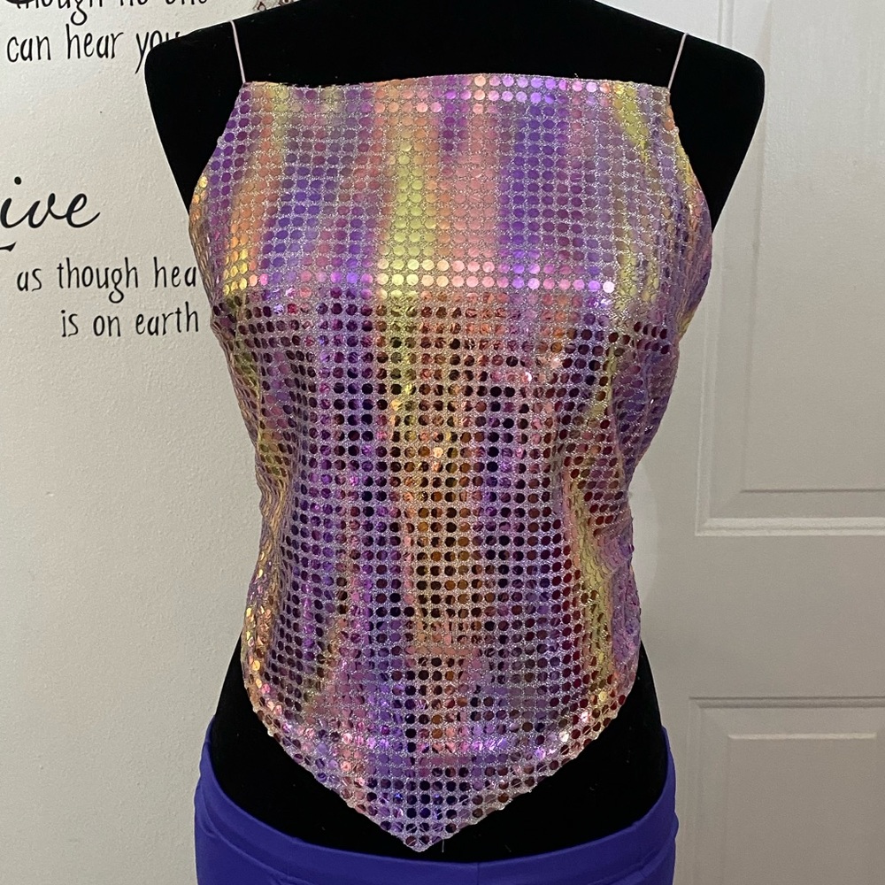 Sequin retro backless small crop top